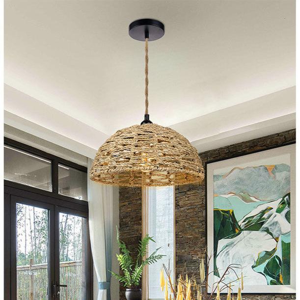 Retro Handgeweven Hanglamp Katoen en Zeewier-light decor-De Bazelaar