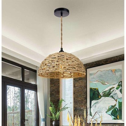 Retro Handgeweven Hanglamp Katoen en Zeewier-light decor-De Bazelaar