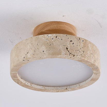 Ronde Gele Travertin Plafondlamp met Slimme LED-light decor-De Bazelaar