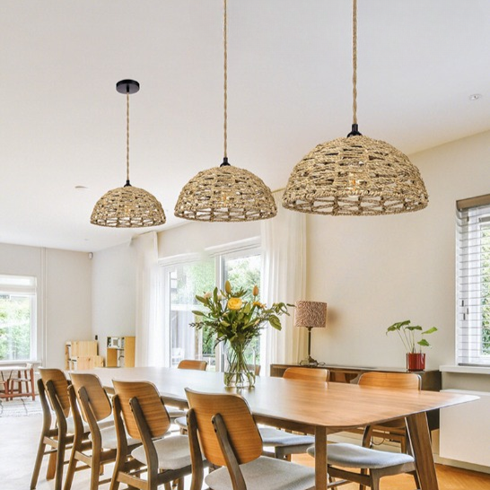 Retro Handgeweven Hanglamp Katoen en Zeewier-light decor-De Bazelaar