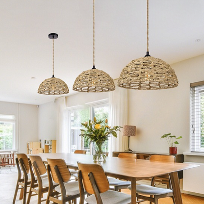 Retro Handgeweven Hanglamp Katoen en Zeewier-light decor-De Bazelaar