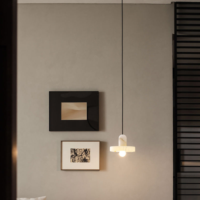 Moderne Witte Alabaster Hanglamp met Marmeren Lampenkap-light decor-De Bazelaar