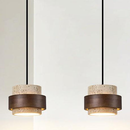 Retro Minimalistische Hanglamp met Gele Travertin-light decor-De Bazelaar