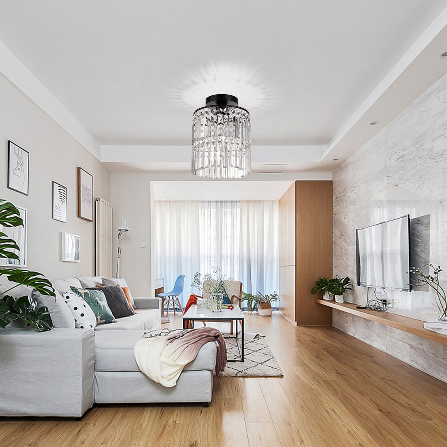 Luxe Kristallen Plafondlamp met Koperen Afwerking-light decor-De Bazelaar