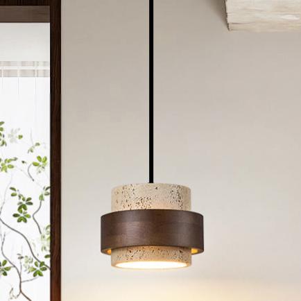 Retro Minimalistische Hanglamp met Gele Travertin-light decor-De Bazelaar