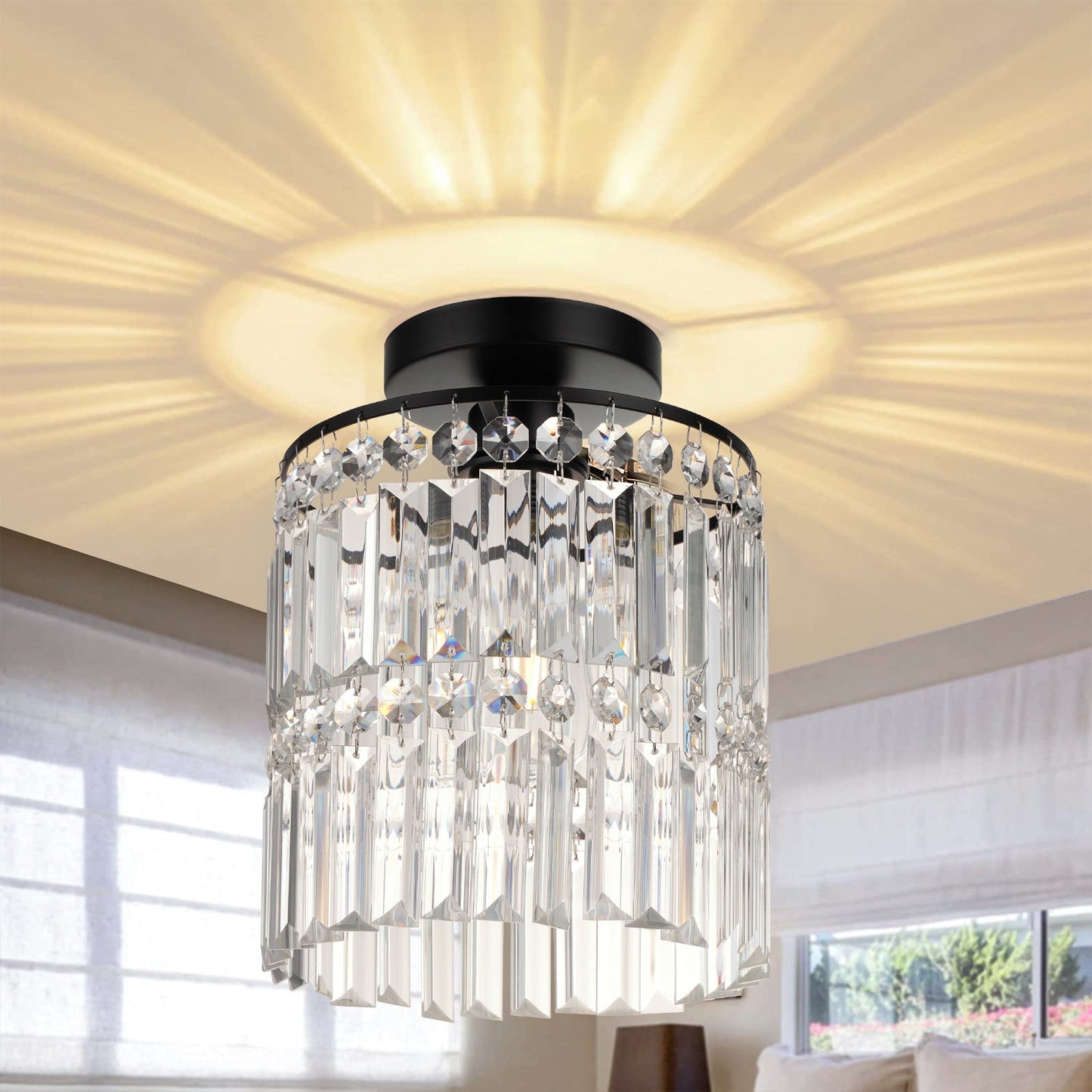 Luxe Kristallen Plafondlamp met Koperen Afwerking-light decor-De Bazelaar