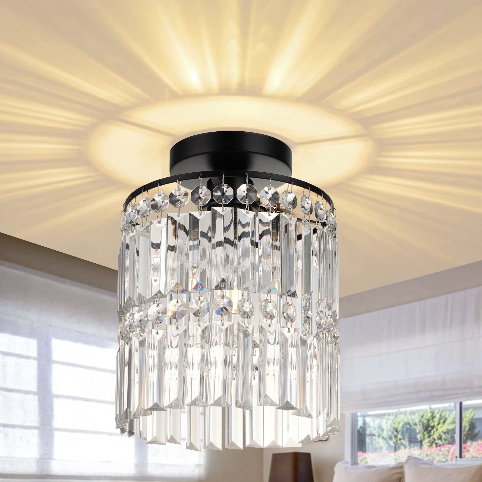 Luxe Kristallen Plafondlamp met Koperen Afwerking-light decor-De Bazelaar