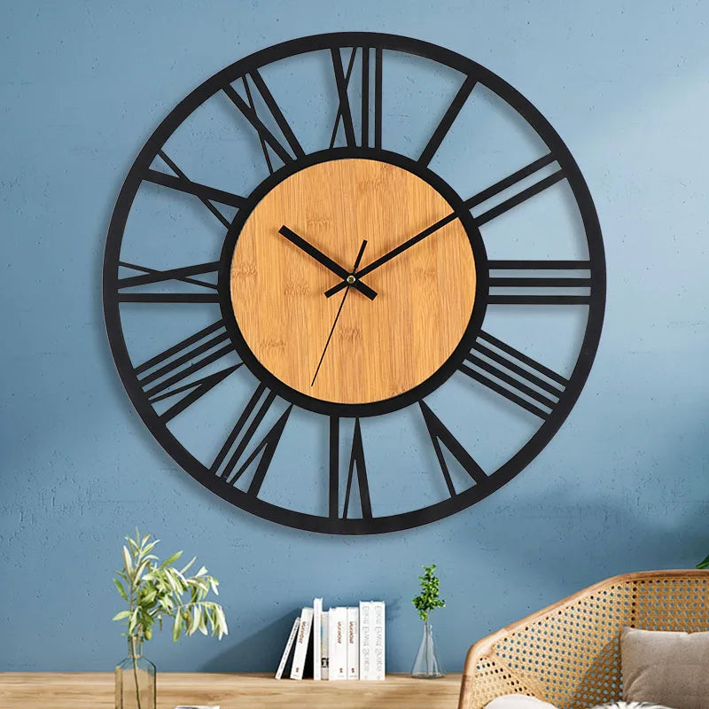 Grote Ronde Houten Wandklok - Romeinse Cijfers - Tijdloos Design-Wall Clocks-De Bazelaar