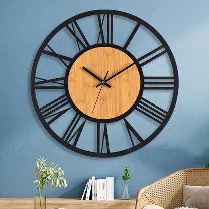 Grote Ronde Houten Wandklok - Romeinse Cijfers - Tijdloos Design-Wall Clocks-De Bazelaar