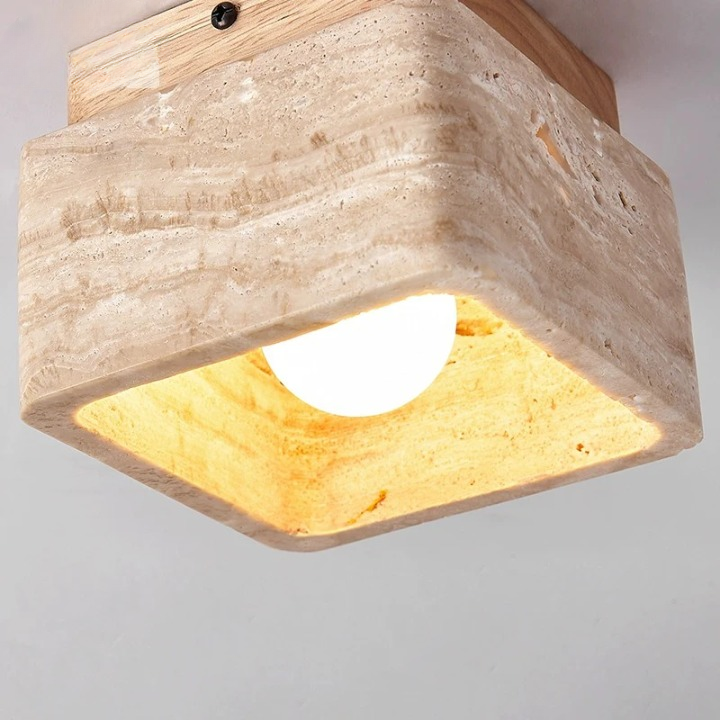 Nordic LED Plafondlamp van Travertijnsteen en Hout-light decor-De Bazelaar