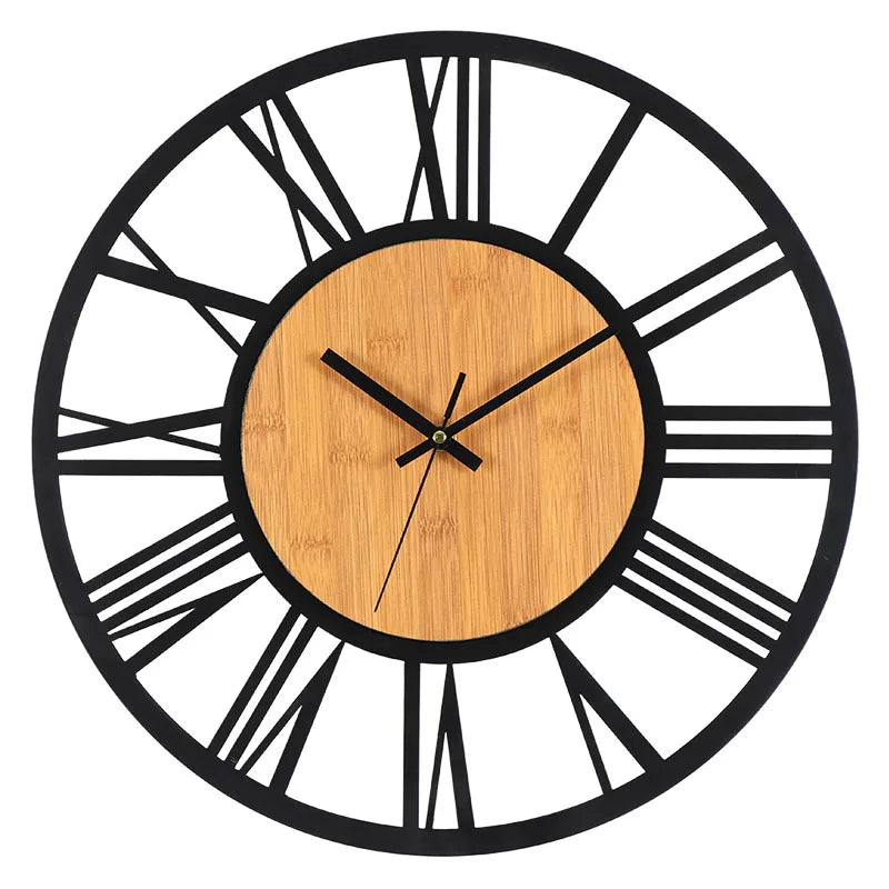 Grote Ronde Houten Wandklok - Romeinse Cijfers - Tijdloos Design-Wall Clocks-De Bazelaar