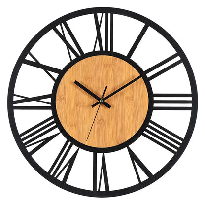 Grote Ronde Houten Wandklok - Romeinse Cijfers - Tijdloos Design-Wall Clocks-De Bazelaar
