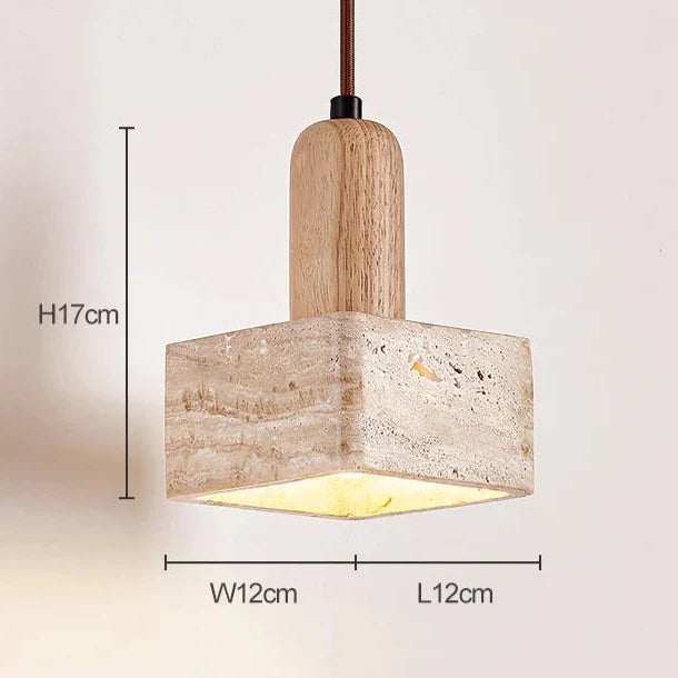 Luxe Vierkante LED Hanglamp van Travertin en Hout-light decor-De Bazelaar