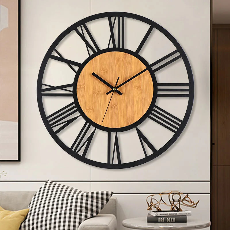 Grote Ronde Houten Wandklok - Romeinse Cijfers - Tijdloos Design-Wall Clocks-De Bazelaar