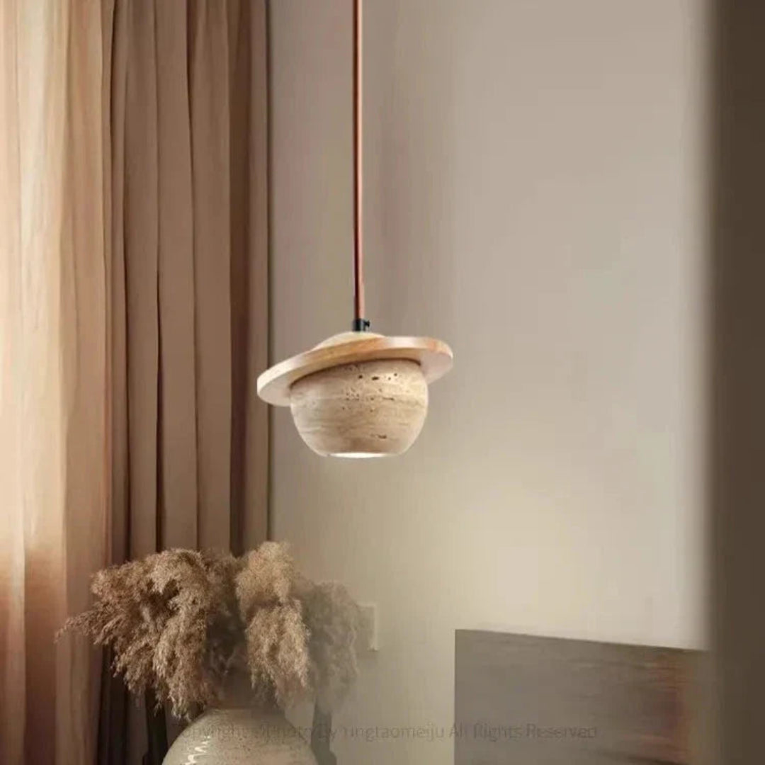 Ronde Travertijn Hanglamp – Natuurlijke Elegantie met LED