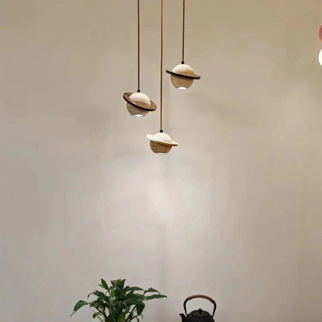 Ronde Travertijn Hanglamp – Natuurlijke Elegantie met LED