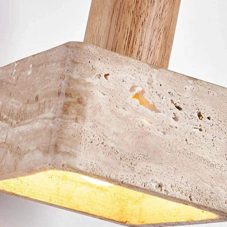 Luxe Vierkante LED Hanglamp van Travertin en Hout-light decor-De Bazelaar