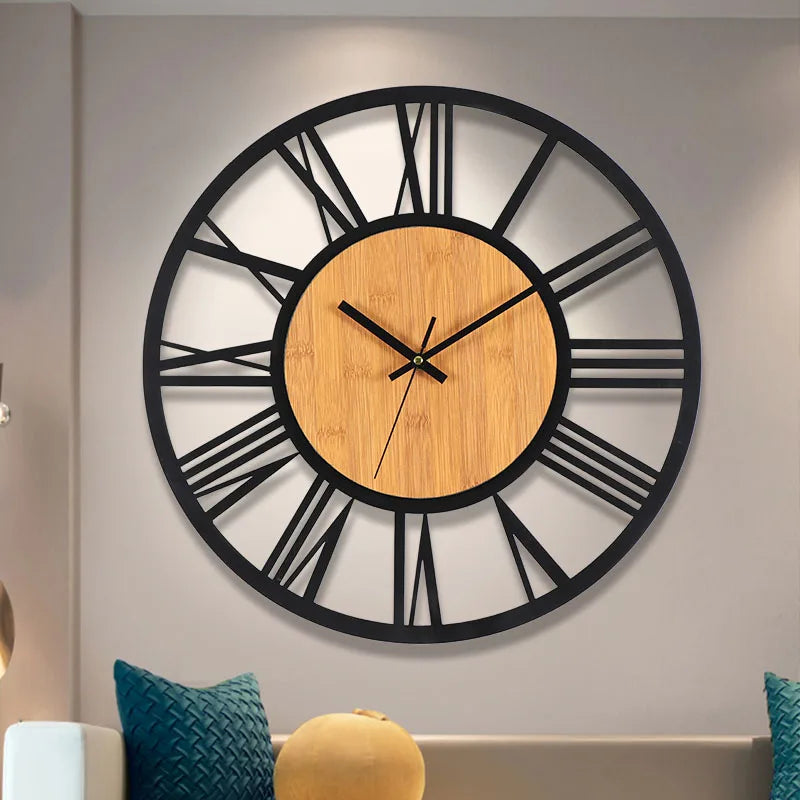 Grote Ronde Houten Wandklok - Romeinse Cijfers - Tijdloos Design-Wall Clocks-De Bazelaar