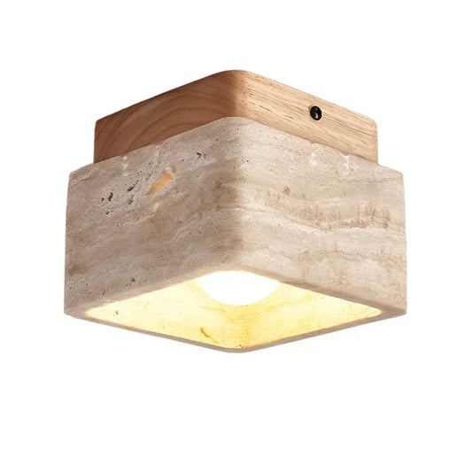Nordic LED Plafondlamp van Travertijnsteen en Hout-light decor-De Bazelaar