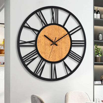 Grote Ronde Houten Wandklok - Romeinse Cijfers - Tijdloos Design-Wall Clocks-De Bazelaar