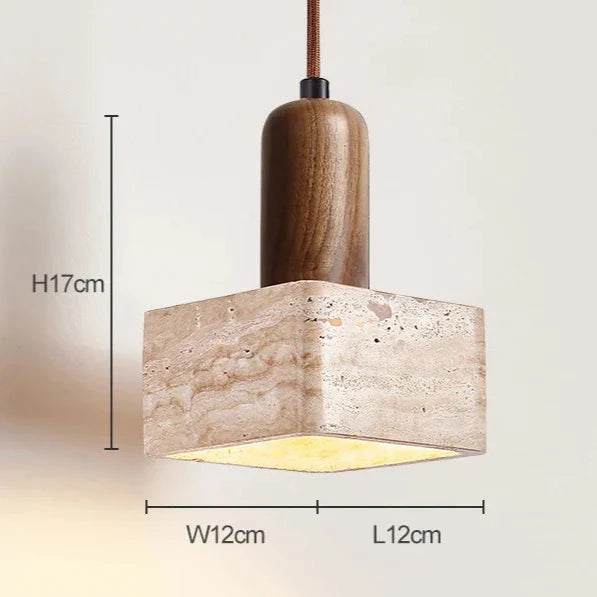 Luxe Vierkante LED Hanglamp van Travertin en Hout-light decor-De Bazelaar