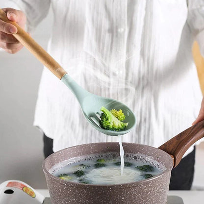 Antiaanbak Silicone Kookgerei Set - Houten Handvatten - Duurzaam en Functioneel-Cooking Utensil Sets-De Bazelaar