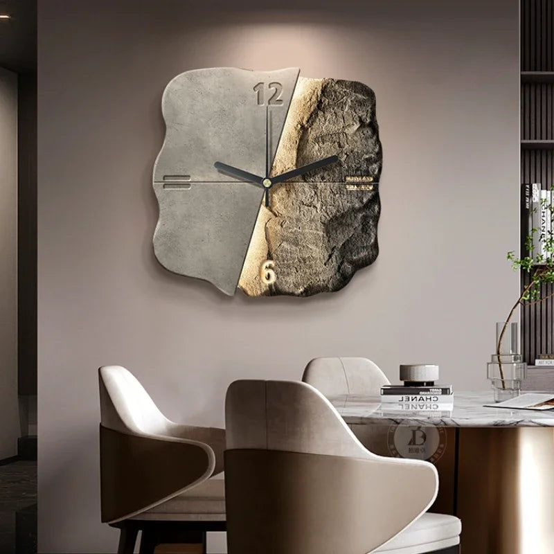 Abstract Elegance Wandklok - Luxe Zandsteen Ontwerp voor Interieurs-Wall Clocks-De Bazelaar