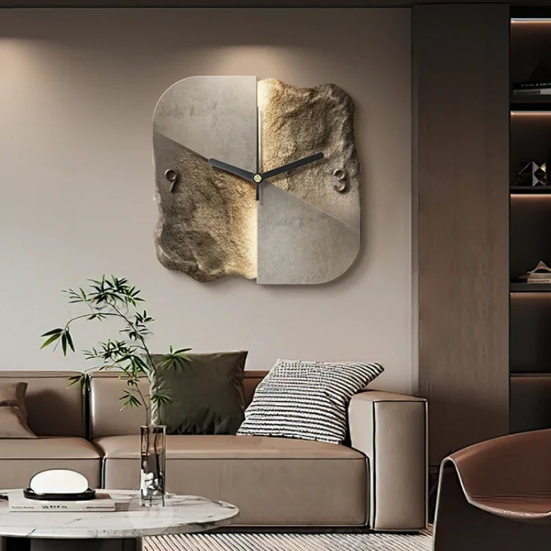 Abstract Elegance Wandklok - Luxe Zandsteen Ontwerp voor Interieurs-Wall Clocks-De Bazelaar
