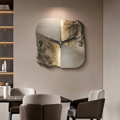 Abstract Elegance Wandklok - Luxe Zandsteen Ontwerp voor Interieurs-Wall Clocks-De Bazelaar