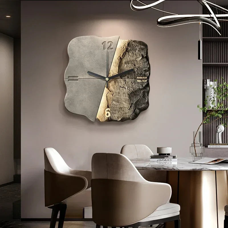 Abstract Elegance Wandklok - Luxe Zandsteen Ontwerp voor Interieurs-Wall Clocks-De Bazelaar