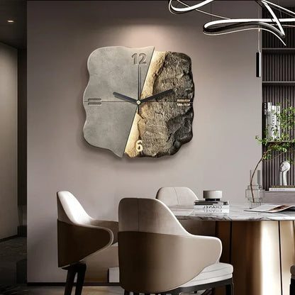 Abstract Elegance Wandklok - Luxe Zandsteen Ontwerp voor Interieurs-Wall Clocks-De Bazelaar