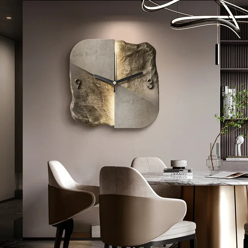 Abstract Elegance Wandklok - Luxe Zandsteen Ontwerp voor Interieurs-Wall Clocks-De Bazelaar