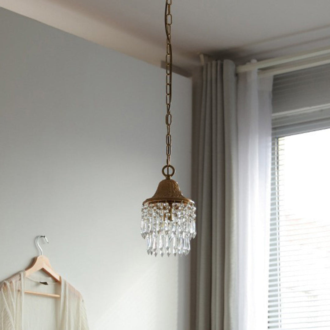 Luxe Gouden Hanglamp met Kristallen Druppelvorm – 1 Lichtpunt