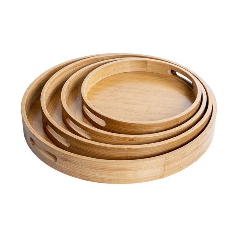 Bamboe Houten Ronde Dienblad - Handvatten voor Gemak-Cutting & Serving Boards-De Bazelaar