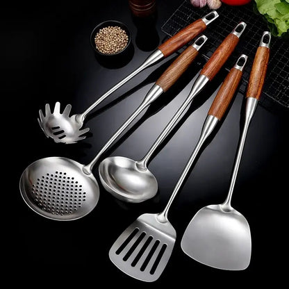 Culina Luxe - RVS Keuken Gereedschap Set - Houten Handvatten - Duurzaam en Stijlvol-Cooking Utensil Sets-De Bazelaar