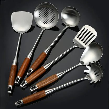 Culina Luxe - RVS Keuken Gereedschap Set - Houten Handvatten - Duurzaam en Stijlvol-Cooking Utensil Sets-De Bazelaar