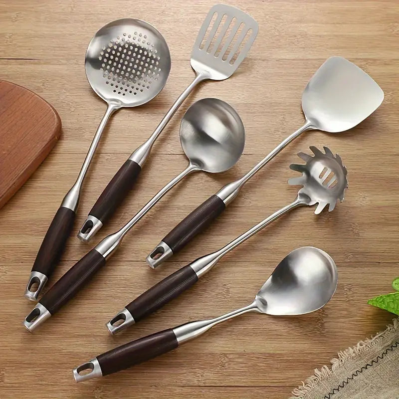 Culina Luxe - RVS Keuken Gereedschap Set - Houten Handvatten - Duurzaam en Stijlvol-Cooking Utensil Sets-De Bazelaar