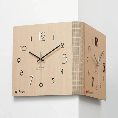 Dubbelzijdige Houten Hoek Wandklok - Minimalistisch - Uniek Design - Functioneel Decor-Wall Clocks-De Bazelaar