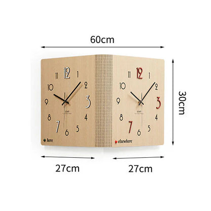 Dubbelzijdige Houten Hoek Wandklok - Minimalistisch - Uniek Design - Functioneel Decor-Wall Clocks-De Bazelaar