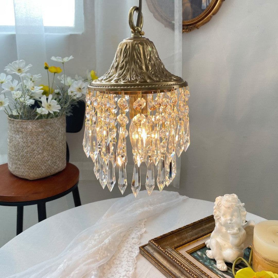 Luxe Gouden Hanglamp met Kristallen Druppelvorm – 1 Lichtpunt