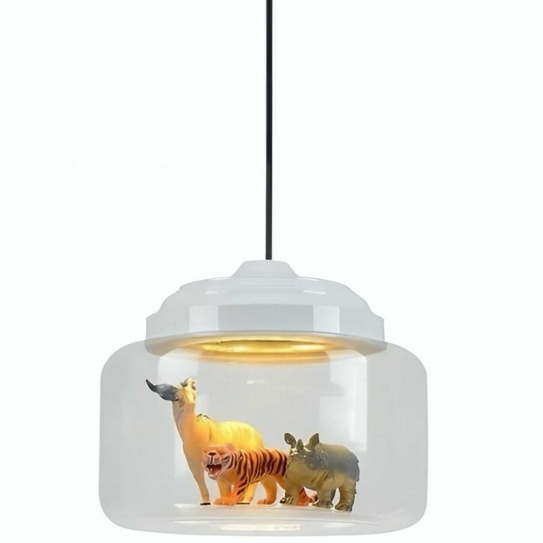 Petit Zoo in Glas Hanglamp – Unieke Sfeer met Miniatuur Dieren
