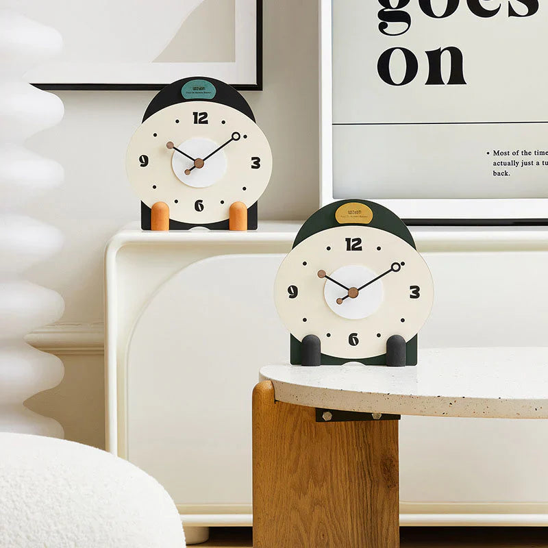 Bergen Houten Stille Bureauklok - Groen & Oranje - Uniek Design-Wall Clocks-De Bazelaar