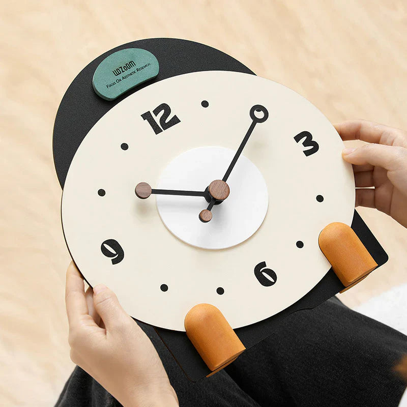 Bergen Houten Stille Bureauklok - Groen & Oranje - Uniek Design-Wall Clocks-De Bazelaar