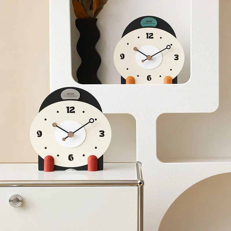 Bergen Houten Stille Bureauklok - Groen & Oranje - Uniek Design-Wall Clocks-De Bazelaar