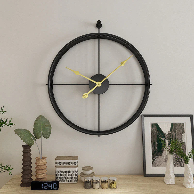 IronClock Zwart - Minimalistische Grote Metalen Wandklok - Stijlvol en Tijdloos-Wall Clocks-De Bazelaar