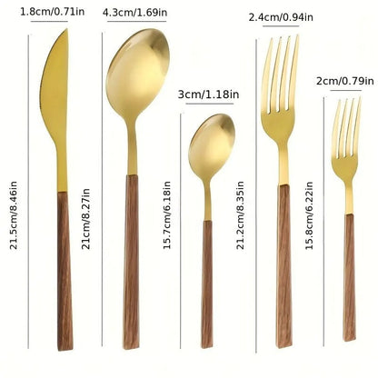 RVS Bestekset - Houten Handvat - Duurzaam & Stijlvol-Cutlery Sets-De Bazelaar