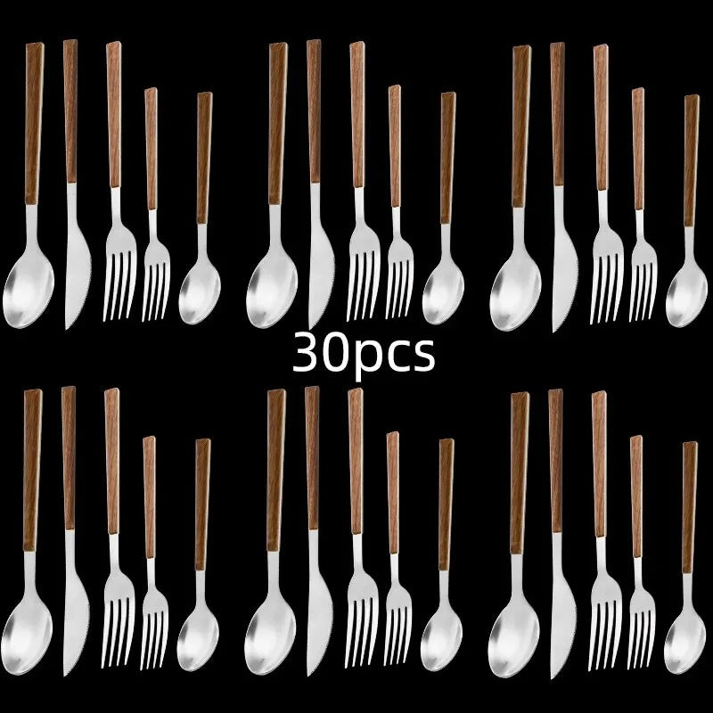 RVS Bestekset - Houten Handvat - Duurzaam & Stijlvol-Cutlery Sets-De Bazelaar