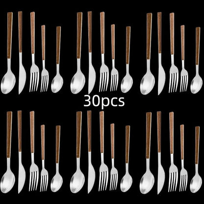 RVS Bestekset - Houten Handvat - Duurzaam & Stijlvol-Cutlery Sets-De Bazelaar