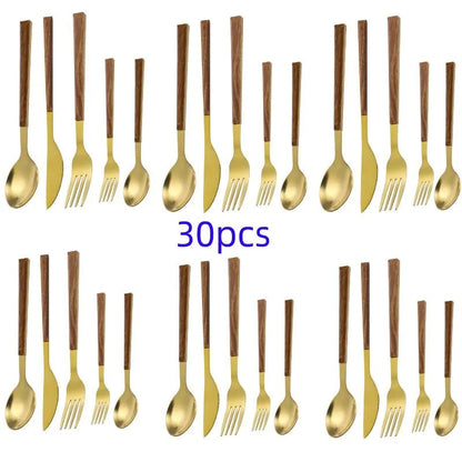 RVS Bestekset - Houten Handvat - Duurzaam & Stijlvol-Cutlery Sets-De Bazelaar