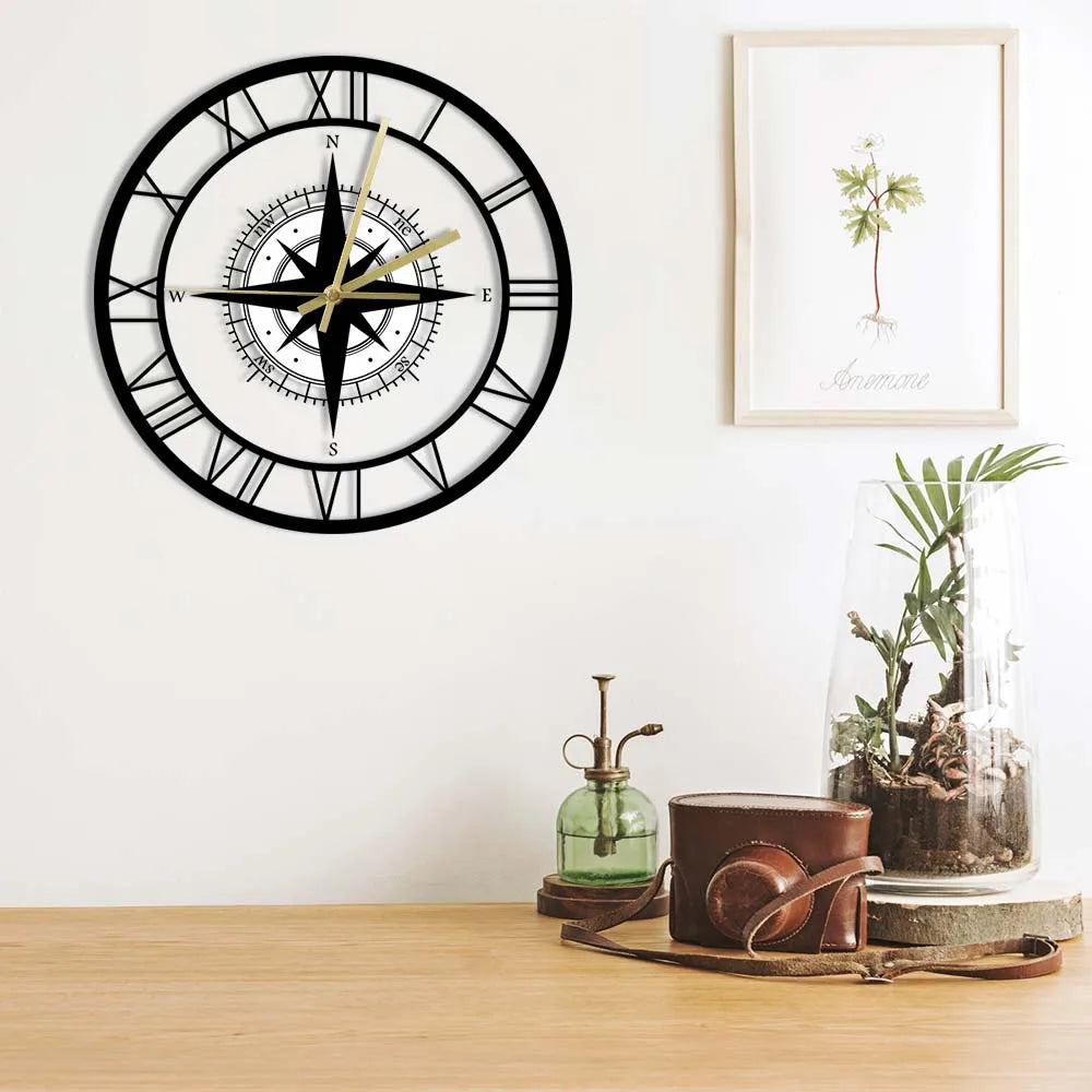 Nautische Kompas Wandklok - Luxe Ontwerp & Precisie Vakmanschap-Wall Clocks-De Bazelaar